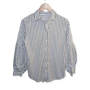 Chico’s Striped Button Down Blouse Balloon Sleeve Cotton US 6 (0.5)